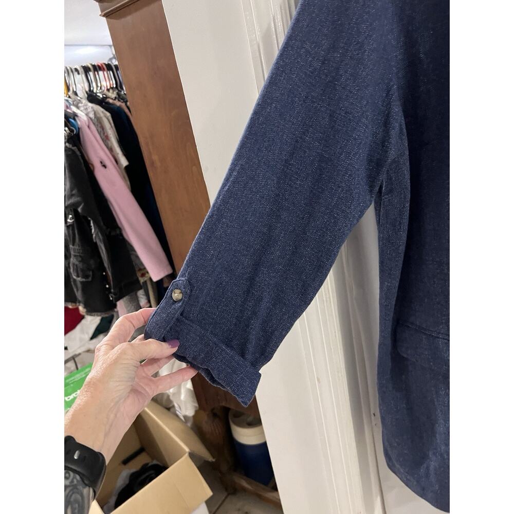 J. Jill Blue Slat Open Front Roll Tab Sleeve‎ Blazer Jacket Size Large Preppy - Picture 5 of 10